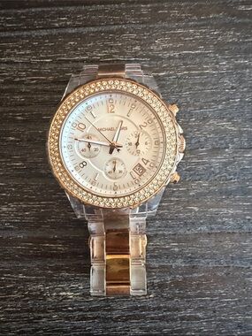 Michael Kors Rose Gold and Clear Link Crystal-Trim Watch